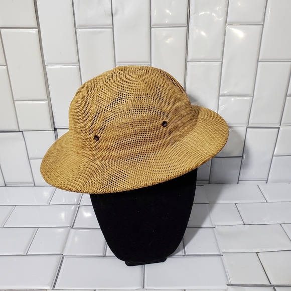 Vintage Brookstone Woven Tan Safari Hat 